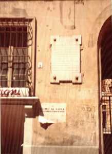 Stone on the facade of the Palazzo Laderchi o the left of the entrance hall, which records the patriotic merits of Achille 4/XII Laderchi
