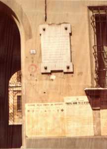 Stone on the facade of the Palazzo Laderchi to the right of the entrance hall, which records that patriotic merits of Francesco 6/XII Laderchi.