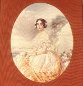 Watercolor of Olga Stael Holstein, Countess Cancrine, by W. Hare, painted in 1854. Olga was 19 years old.