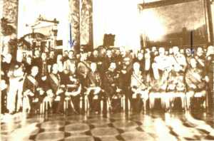 Inter-ally conference in St. Petersburg at which Paolo Primo represented our Supreme Commander General Cadorna. Group with the Tzar. Paolo Primo is at the far right. Paolo II is standing in the second file almost at the center.
